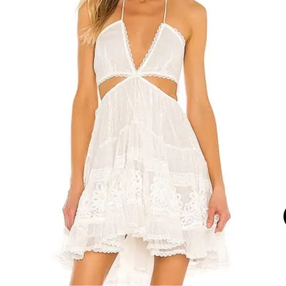 ROCOCO SAND Elegant White Lace Halter Dress Perfect for Bachlorette